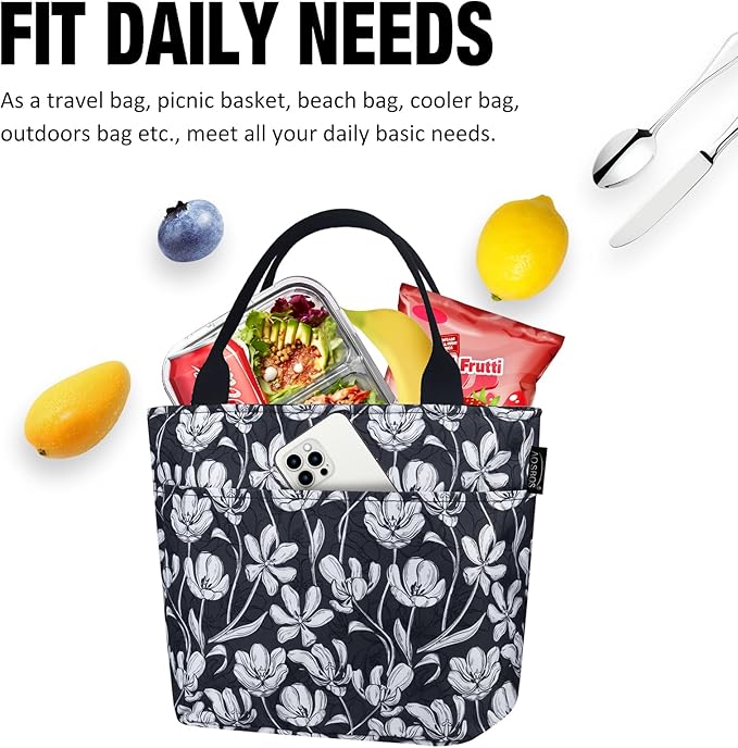 Aosbos Lunch Bag Women - Leakproof Insulated Lunch Bags for Adult Lunch Box for Women Lunch Tote Bag Lunch Cooler Bags Lunchbox Bag, Loncheras Para Mujer for Work Travel Picnic Gym, Tulip