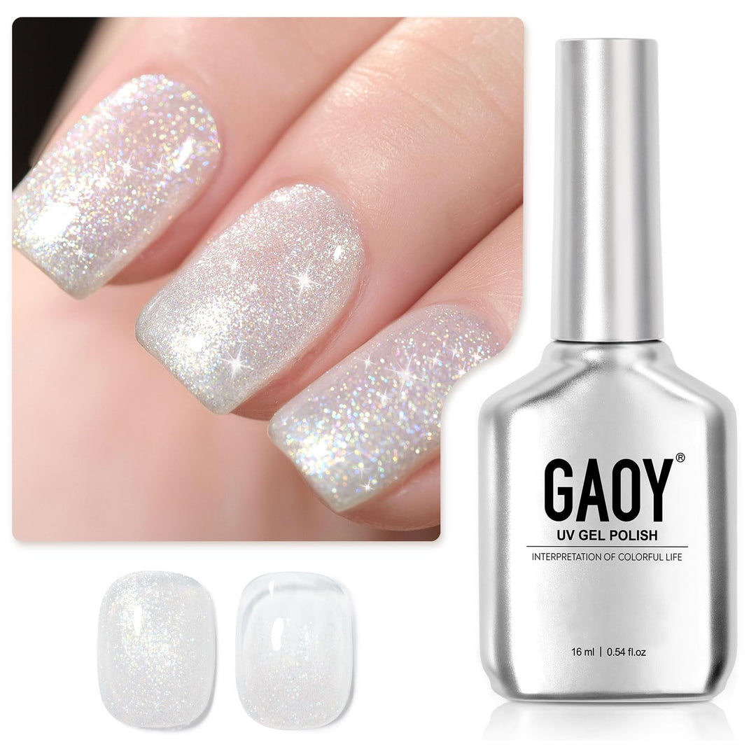Gaoy Shimmer Gel Nail Polish, 16Ml Translucent Jelly Glitter Gel Polish, Soak Off Uv Gel For Nail Art Diy At Home, 1608 Pearl Wh
