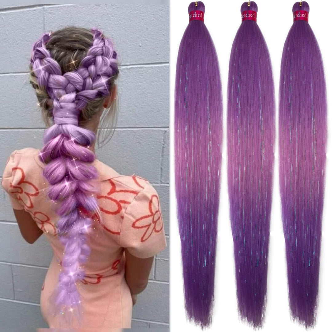 Upgraded Braiding Hair Extension Mix Tinsel, Pre Stretched Braiding Hair for Braiding Twist Braids Itch Free Hot Water Setting Yaki Straight Synthetic Hair