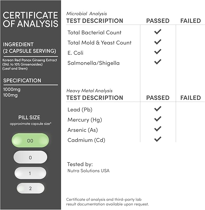 Ginseng Capsules (Korean Red Ginseng Extract, Panax Ginseng 10% Ginsenosides) (4 Month Supply) 240 Vegan Capsules - 1,000mg per Serving for Mood, Cognitive Function and Energy Support by Double Wood