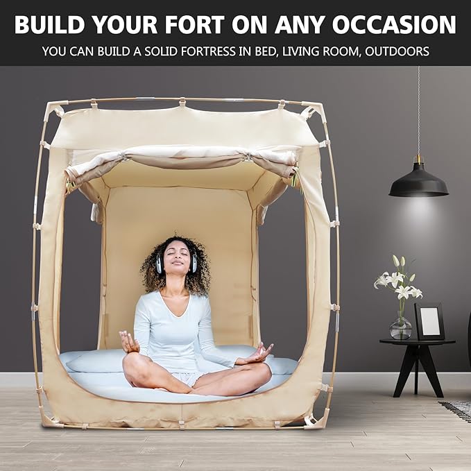 Bed Tent Bed Canopy Full Size Tents for Adult and Kids- Original Design Portable Dream Tent Indoor Sleeping 80% Blackout with 3 Doors Breathable Big Space Tents