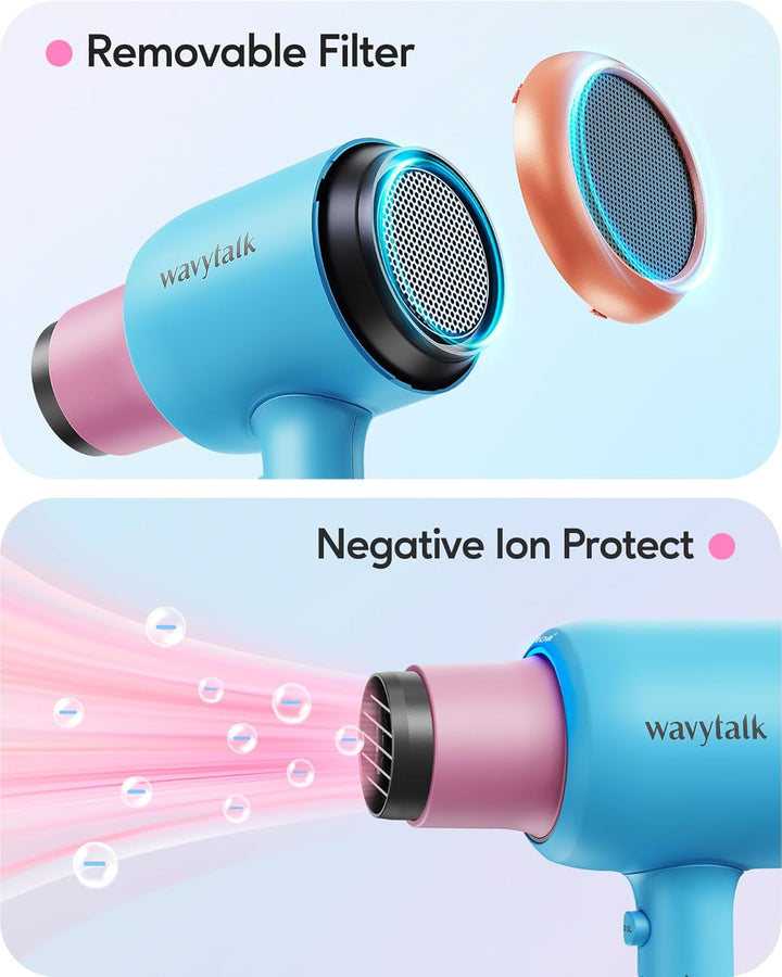 Wavytalk 1875W Ionic Hair Dryer | Diffuser & Comb for Curly Hair | Green