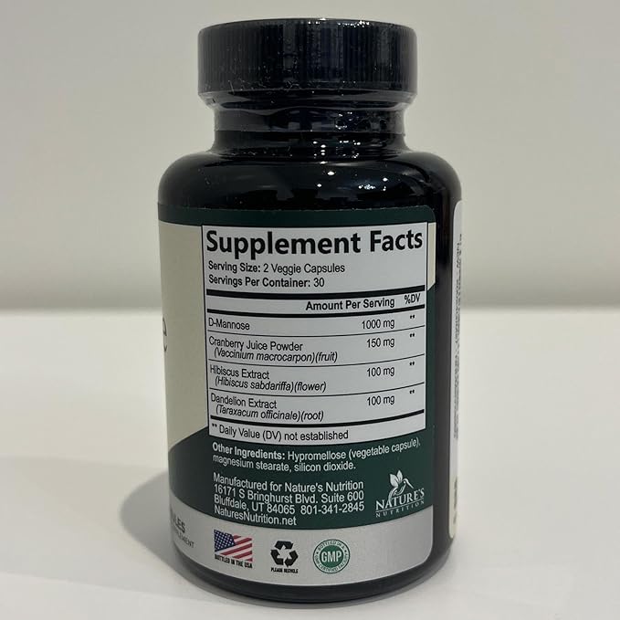 DMannose Pills with Cranberry 1350mg Advanced Formula - Effective Natural Bladder, Urinary Tract Health Support, Flush Impurities - D Mannose Supplements for Women & Men, Non-GMO, Vegan - 60 Capsules