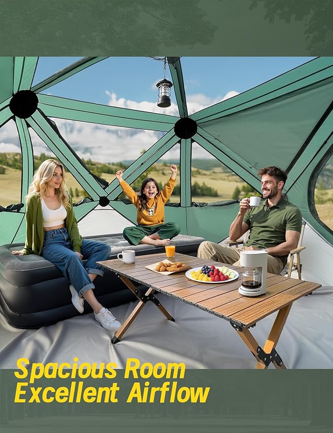Camping Tent,Instant Cabin Tent, Setup in 60 Seconds, 4 Person Pop up Tents for Camping, Hub Tents, Rainfly, Windproof, UV Resistant, Large Camping Tent Sun Shelter with Removable Floor