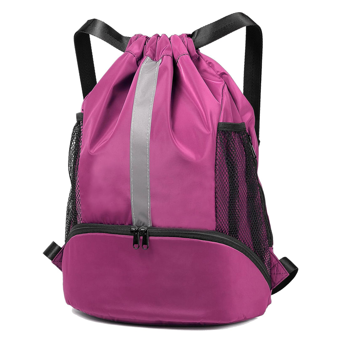 BeeGreen Pink-Cinch-Sackpack-Drawstring-Bag, Lightweight String Backpck With Wet Proof Pocket & Shoe Compartment For Traveling Yoga Beach Swim Outdoor Sports For Women&Men