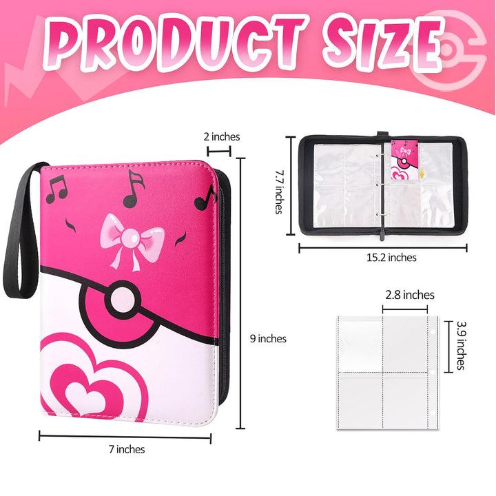 Card Binder 4-Pockets, 400 Pockets Card Holder with 50 Removable Sleeves, Trading Card Collector Zipper Album Holder, Pink…