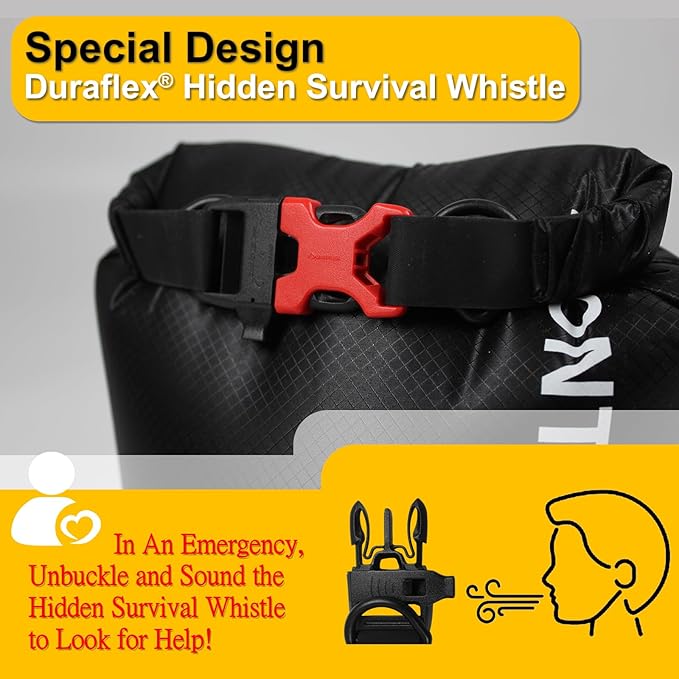 Upgraded CORDURA Waterproof Dry Bag-Durable&Lightweight Storage Sack for Hiking, Kayaking&Rafting-Roll Top with Survival Whistle-Ideal for high-intensity Use-Float on Water(20L/Black)