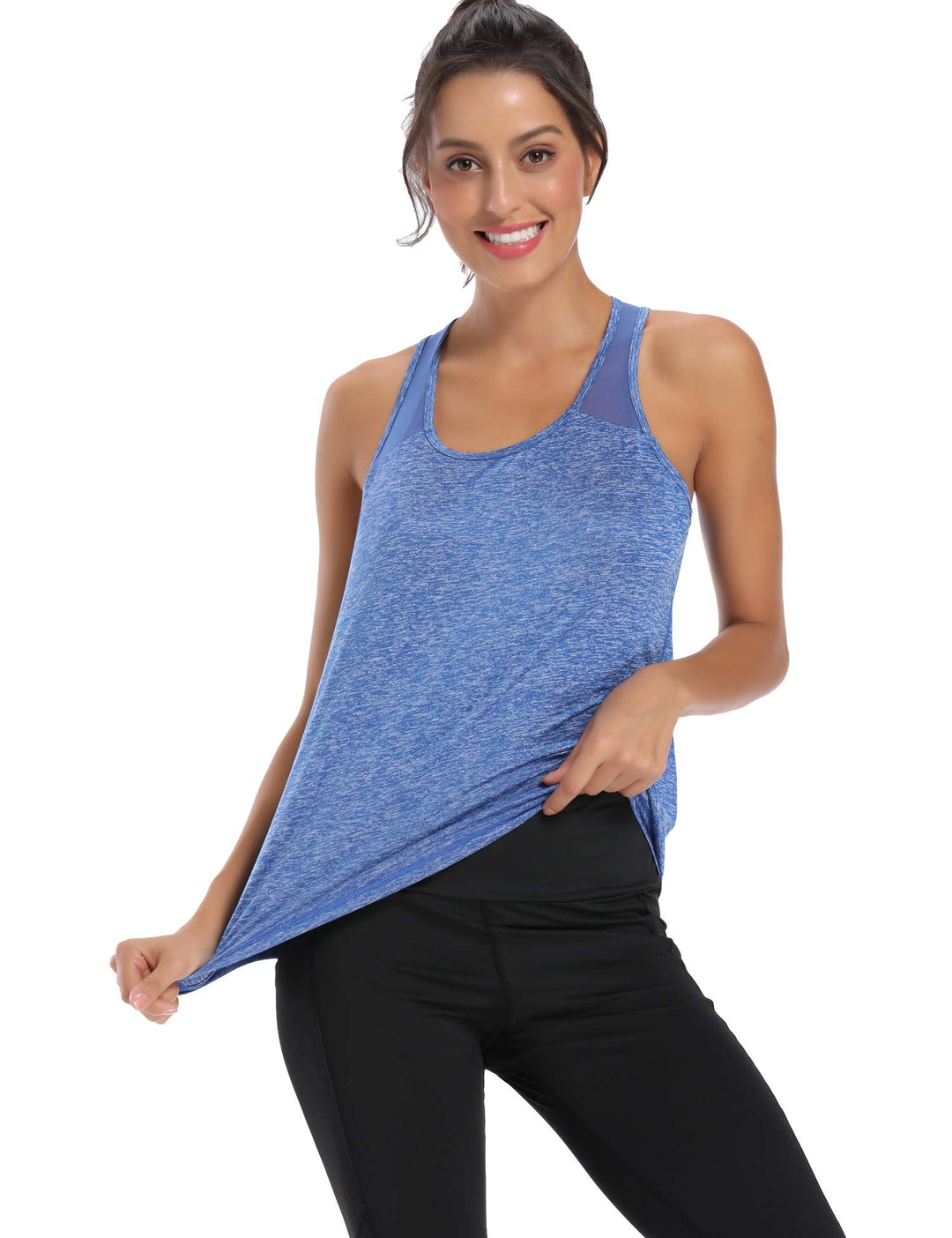 Aeuui Womens Workout Tops for Women Racerback Tank Tops Mesh Yoga Shirts Athletic Running Tank Tops Sleeveless Gym Clothes Bright Blue