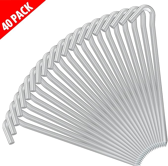 9 Inches 40 Pack Heavy Duty Tent Stakes, Metal Ground Stakes for Camping, Garden or Inflatable, Galvanized Steel Pegs for Yard and Outdoor Decorations