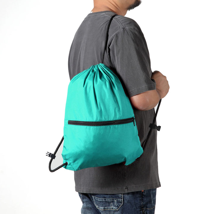 BeeGreen Teal Drawstring Backpack with Front Zipper Pocket and Inner Pocket Large 18.5" L x 13.8" W String Sackpack Cinch Sack Gym Sports Workout Athletic Bag For Men Women