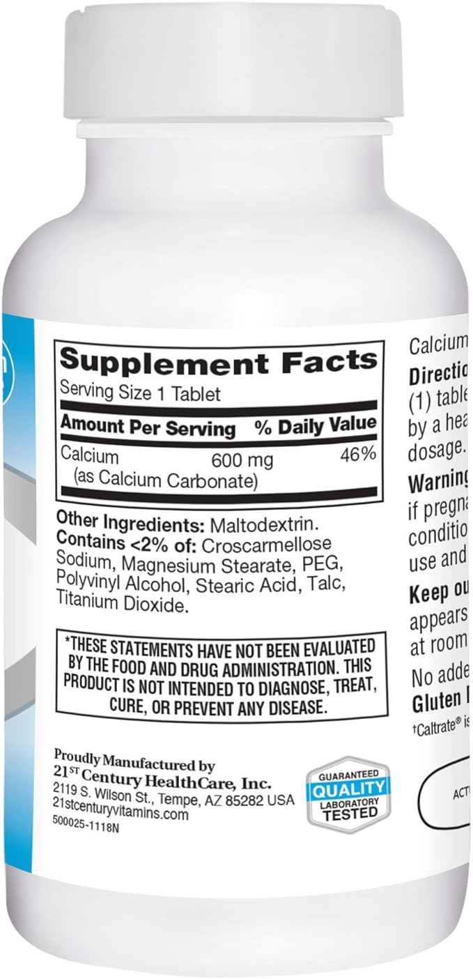 21st Century Calcium Supplement, 600 Mg, 200Count