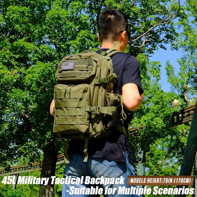 Military Tactical Backpack 45L Large Tactical Backpack for Men, Hiking Rucksack With Bottle Holder