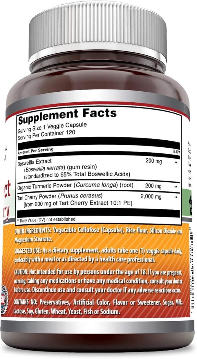 Amazing Formulas Boswellia Extract Turmeric and Tart Cherry 2400mg Veggie Capsules | Non-GMO | Gluten Free | Made in USA | Ideal for Vegetarians (120)