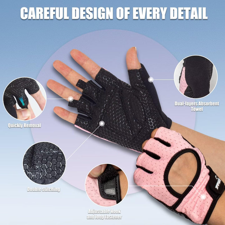 RIGWARL Workout Gloves, Lightweight Fitness Gloves with Full Palm Protection and Excellent Grip for Men Women, Weight Lifting Gloves for Cycling Pull ups Exercise (Thick Padding-Pink, XX-Small)