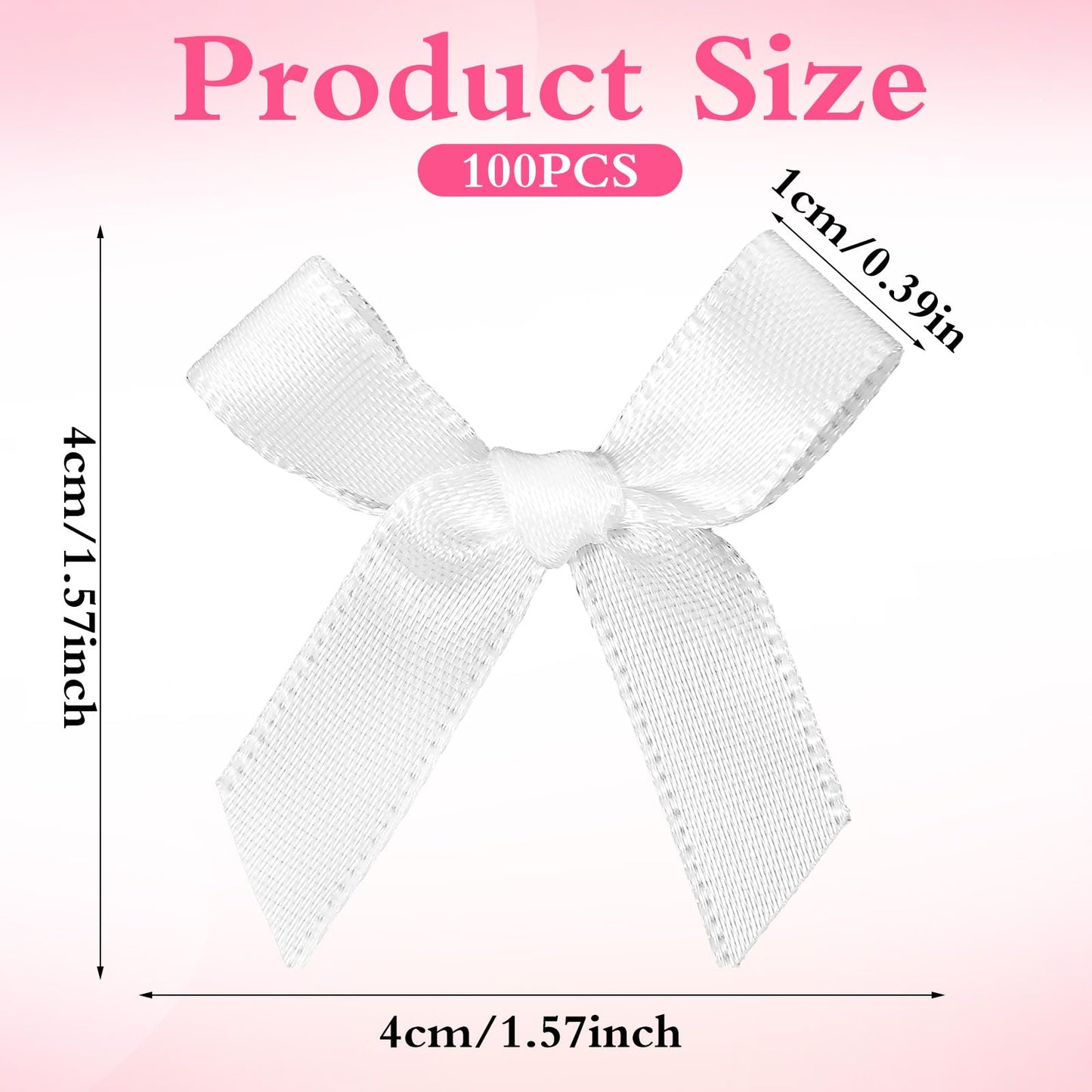 100 PCS White Bow, Mini White Bows Premade Bows, Small Satin Ribbon Bow, Cute Soft Bowknot Sewing Accessories for Flowers Bakery Wrapping Christmas Wedding Birthday Party Decoration