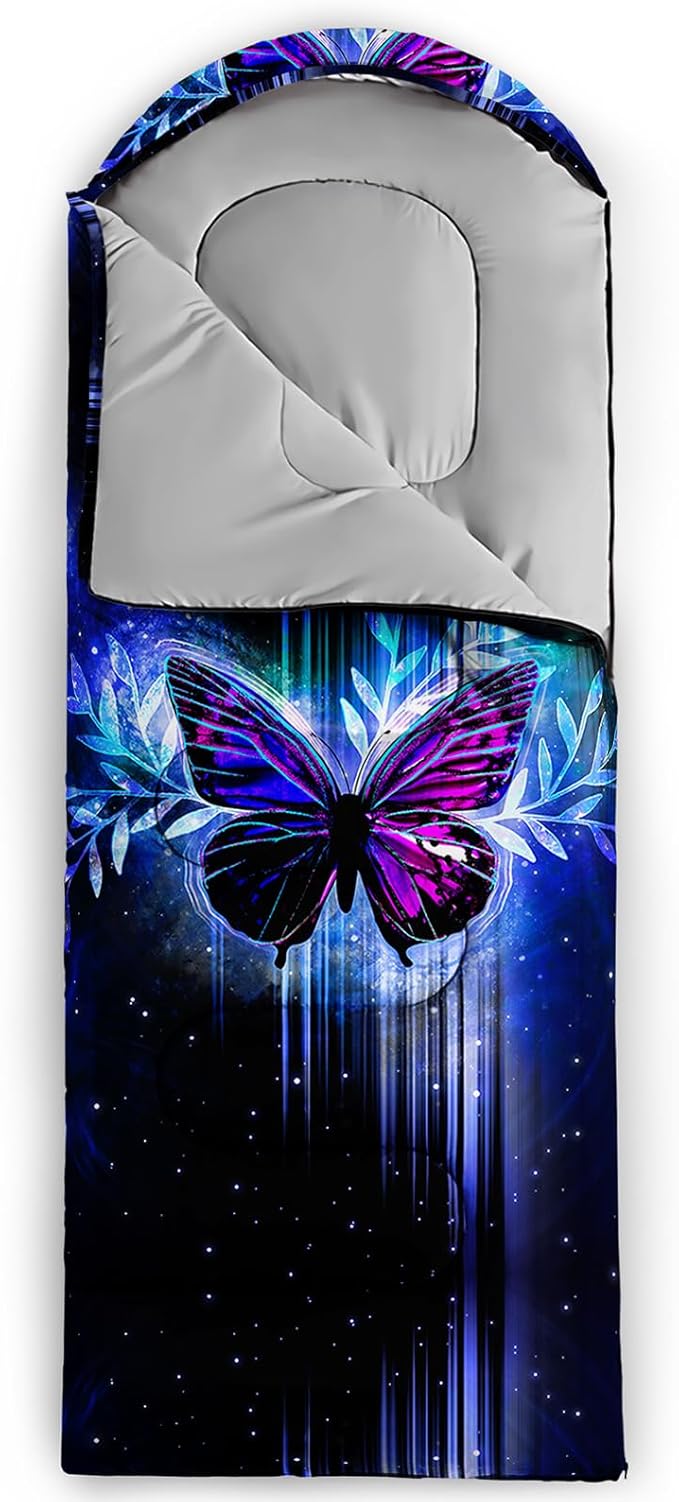 AILONEN Kids Floral Cat Camping Sleeping Bags,Lightweight & Waterproof,3 Season Warm & Cool Weather,Kawaii Kitten Sleeping Bags for Girls Adults,Travelling,Outdoors