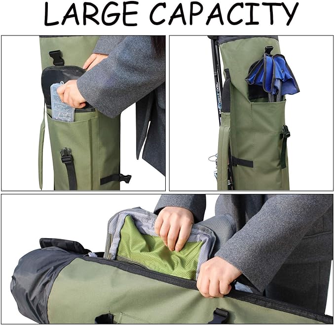 Allnice Durable Canvas Fishing Rod & Reel Organizer Bag Travel Carry Case Bag- Holds 5 Poles & Tackle
