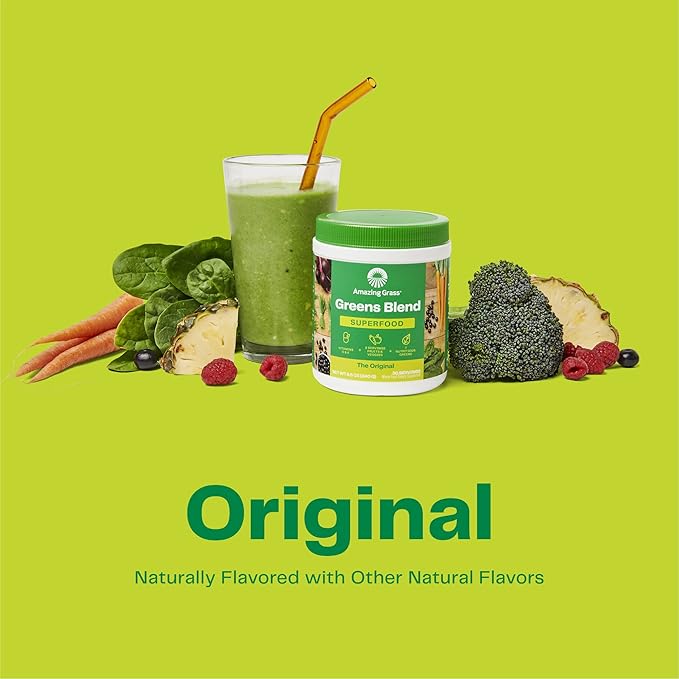 Bundle of Amazing Grass Greens Superfood Powder: Greens Powder with Digestive Enzymes & Probiotics, Organic Spirulina, Chlorella, and Beet Root Powder, Original, 30 Servings (60 Total Servings)
