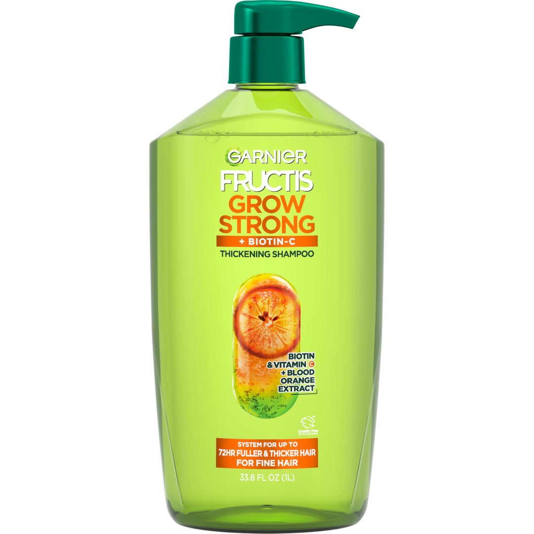 Garnier Fructis Grow Strong Thickening Shampoo for Fine Hair, Biotin-C, 33.8 Fl Oz, 1 Count (Packaging May Vary)