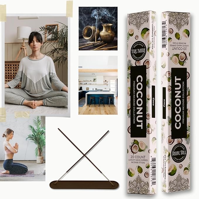 Coconut Incense Sticks - Incienso de Coco - Total 40 Insence-Sticks - Dual Pack of 20 Insense - Inciensos - Inscents - Natural Non Toxic Ingredients - Incents - Incence - Inscense - Insents