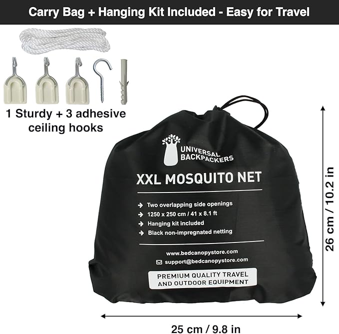 Black Mosquito Net for Single to King-Sized Beds – 2 Openings or Fully-Enclosed Bed Canopy – Conical Design for Decoration or Travel – Free Bag & Hanging Kit for Easy Setup