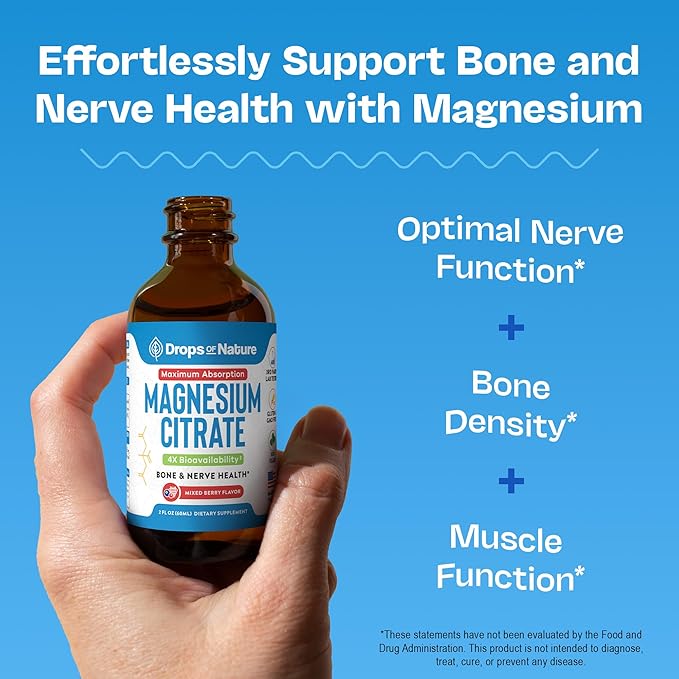 Magnesium Citrate Liquid Supplement – Bioavailable 150 mg Magnesium Supplement – Vegan, Faster Absorption than Citrate Capsules & Pills – Contains Heart & Nerve Nourishing Minerals (Mixed Berry, 60mL)