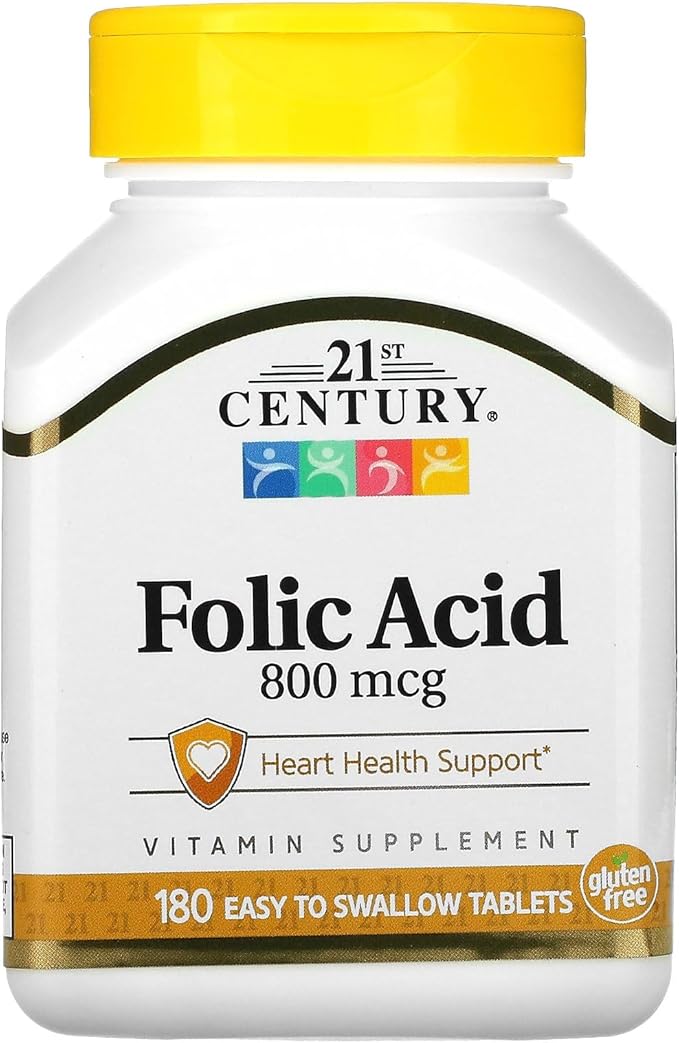 21st Century 800 mcg Folic Acid Tablets, Assorted, 180 Count