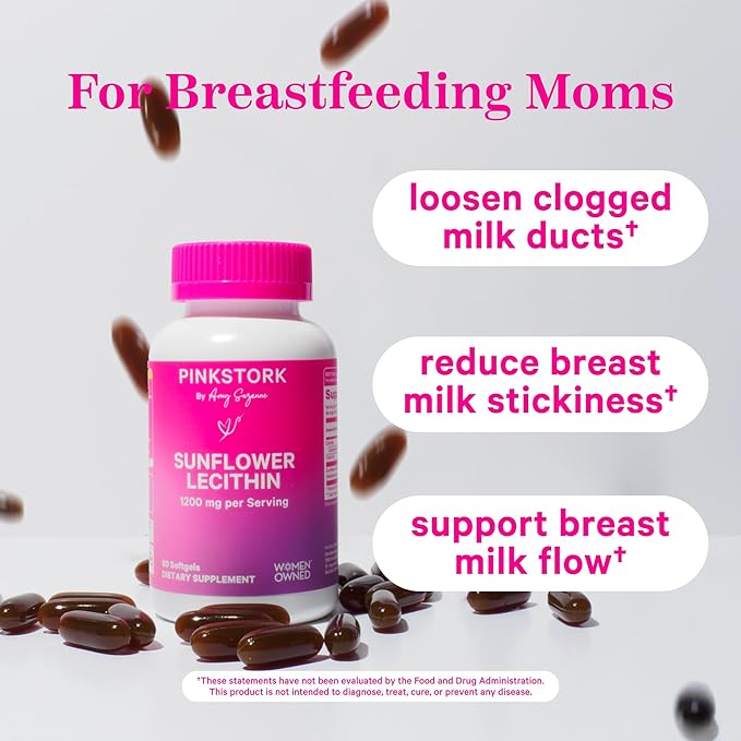 Pink Stork Sunflower Lecithin Supplement - 1200 mg for Clogged Milk Ducts - Breastfeeding Essentials for Postpartum Moms - Supports Breast Milk Flow - 60 Softgels