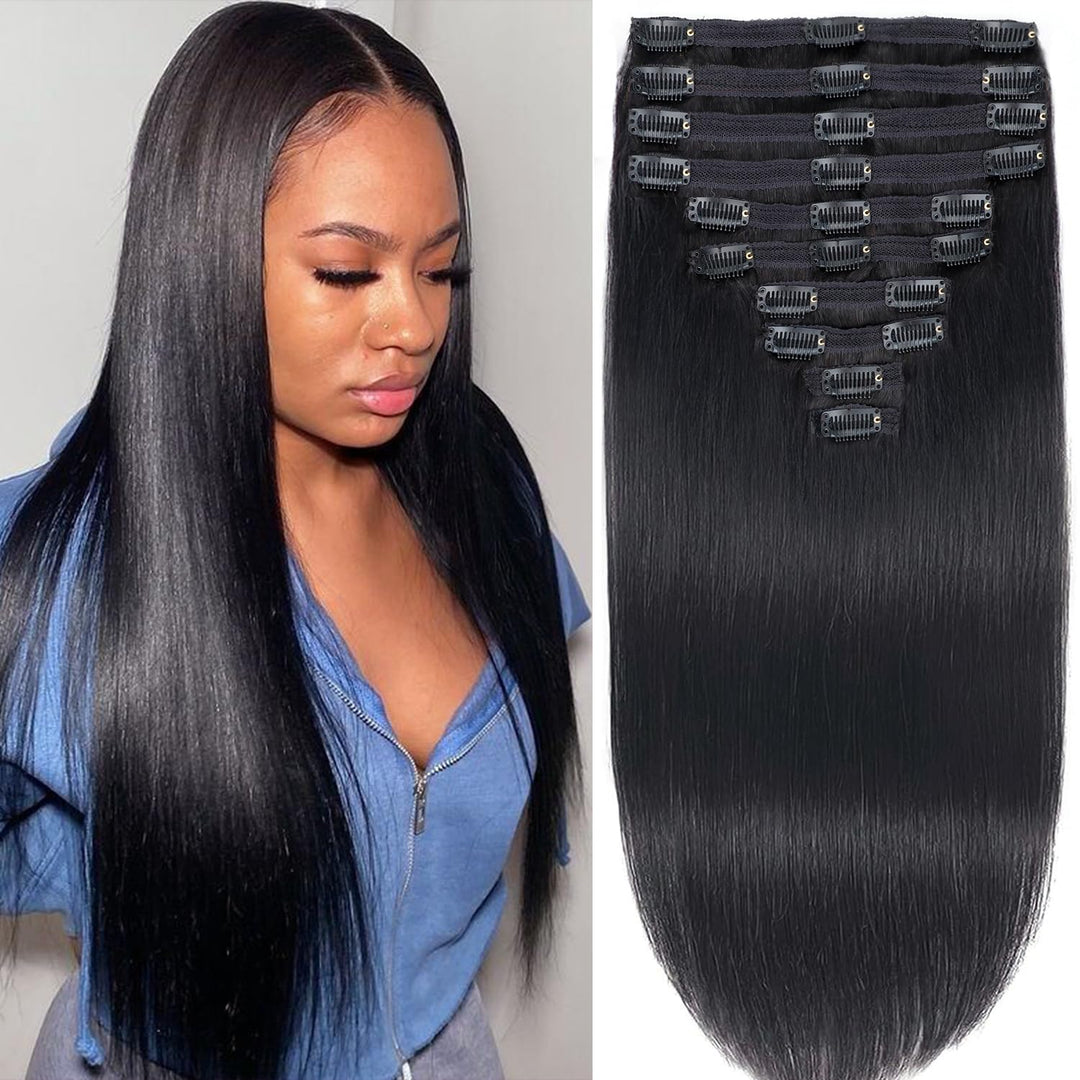 Canaryfly Clip In Hair Extensions Real Human Hair,14Inch 10Pcs With 24Clips 150G,Straight Clip In Hair Extensions For Black Wome