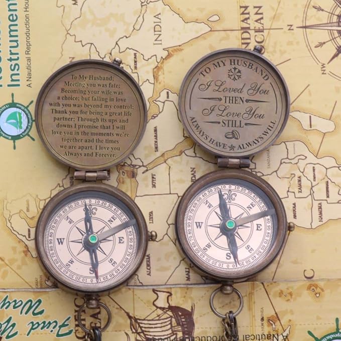 RII to My Husband I Love You, Brass Compass Engraved Gifts for Men, Bronze Gifts for Men, Romantic Gifts for Him/Her, Keepsake Gifts for Husband, 5th/25th 50th Wedding Gift Ideas