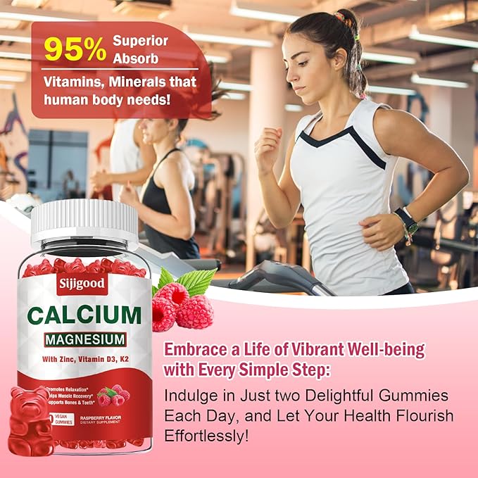 2 Pack Calcium Magnesium Zinc Gummies – Calcium with Vitamin D3 & K2, Calcium Citrate Gummies for Bone, Muscle, Calm & Zzz Support –High Absorption Magnesium, Raspberry Flavored, 120 Count