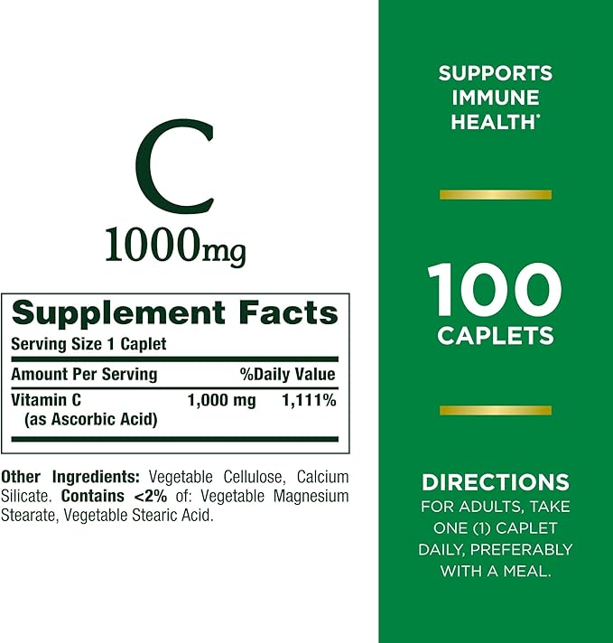 Nature's Bounty Vitamin C 1000mg, Immune Support Supplement, Powerful Antioxidant, 2 Pack, 100 Caplets