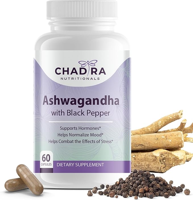 Ashwagandha Supplements - Contains Organic Ashwagandha & Black Pepper for Stress Management, Cognitive Supplement & Mood Support Supplement - Non-GMO, Gluten Free - 60 Capsules