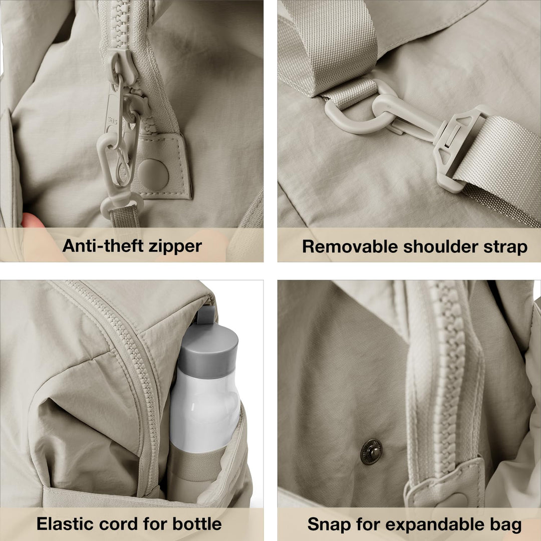 BAGSMART Gym Bag for Women, Carry on Weekender Overnight Bag, Travel Duffel Bags with Trolley Sleeve, Personal Item Travel Bag Tote Bag Workout Dance Bag, Beige-M