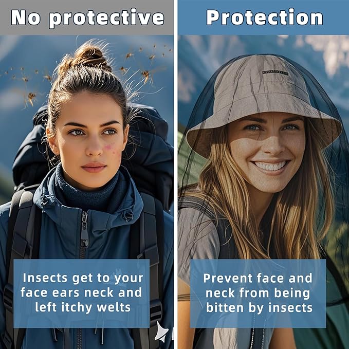 2 Pack Ultra Large Mosquito Net 42x25 Inches Mosquito Head Net Oversized Insect Netting Bug Fits Most Hats for Gardening Hiking Fishing Traveling(Black)