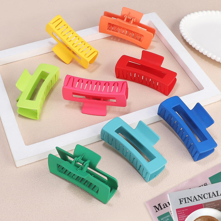 4.1 Inch Large Hair Claw Clips 8 Pcs Rectangle Big Hair Clips for Thick Hair Nonslip Claw Clips Acrylic Banana Jaw Clips Hair Accessories for Women and Girls (Dopamine)