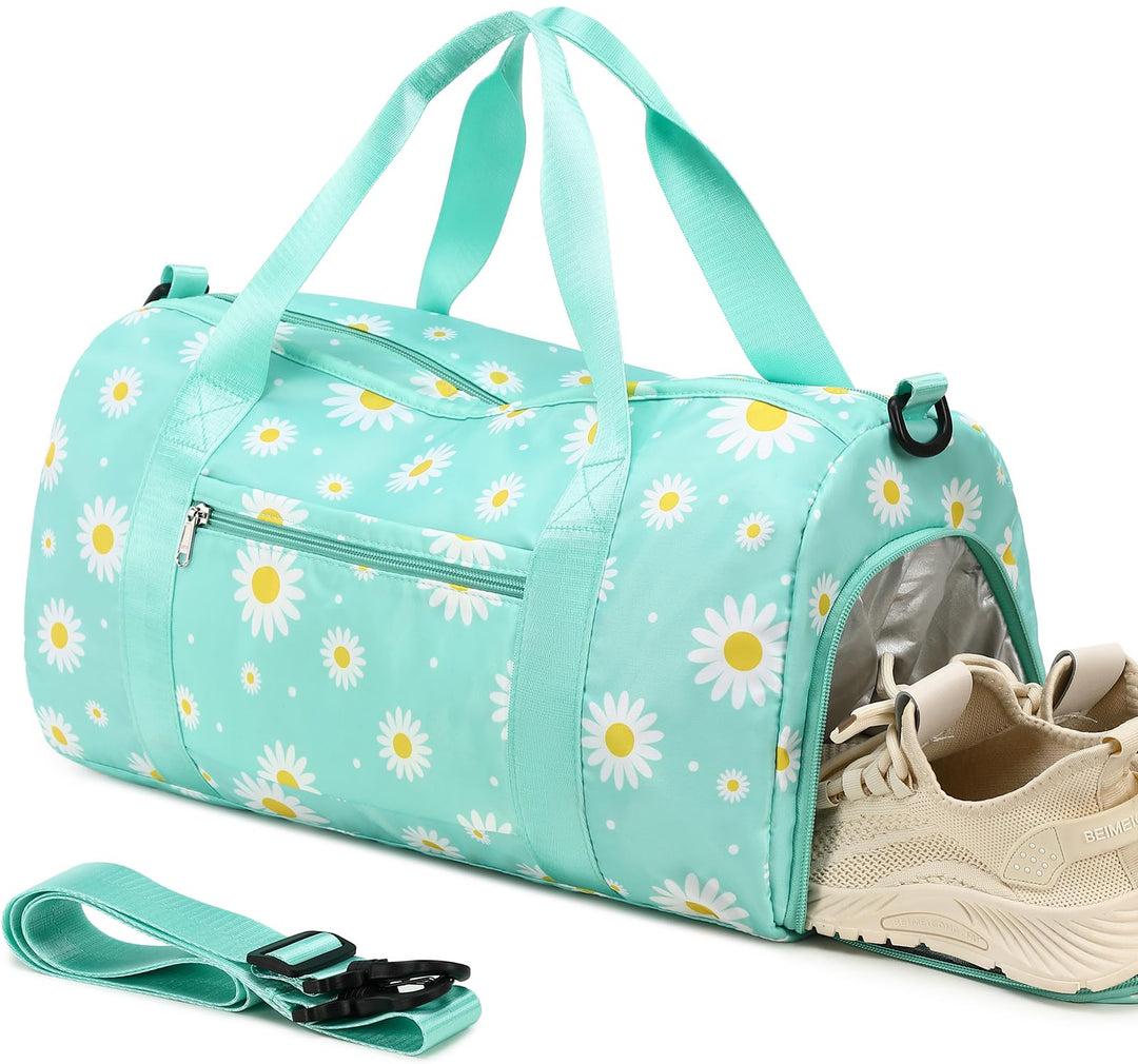 Kids Duffle Bag Girls Dance Bag Overnighter Travel Sport Gym Bag Weekender Carry On Shoulder Bag with Shoe Compartment & Wet Pocket