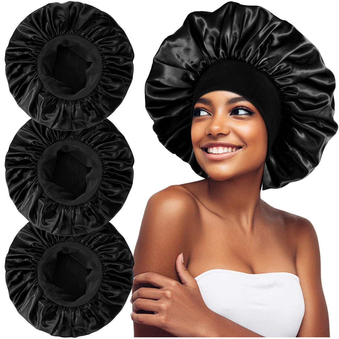 3PCS Extra Large Satin Bonnets for Sleeping, Hair Bonnets for Black Women Braids Curly Hair, H