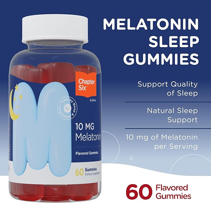 Zahler - Chapter Six Melatonin Gummies 10mg (60 Gummy Bottle) Kosher Melatonin 10mg Sleep Gummies for Adults - Non Habit Forming Adult Melatonin 10 mg - Delicious Chewable Gummy Melatonin for Sleeping
