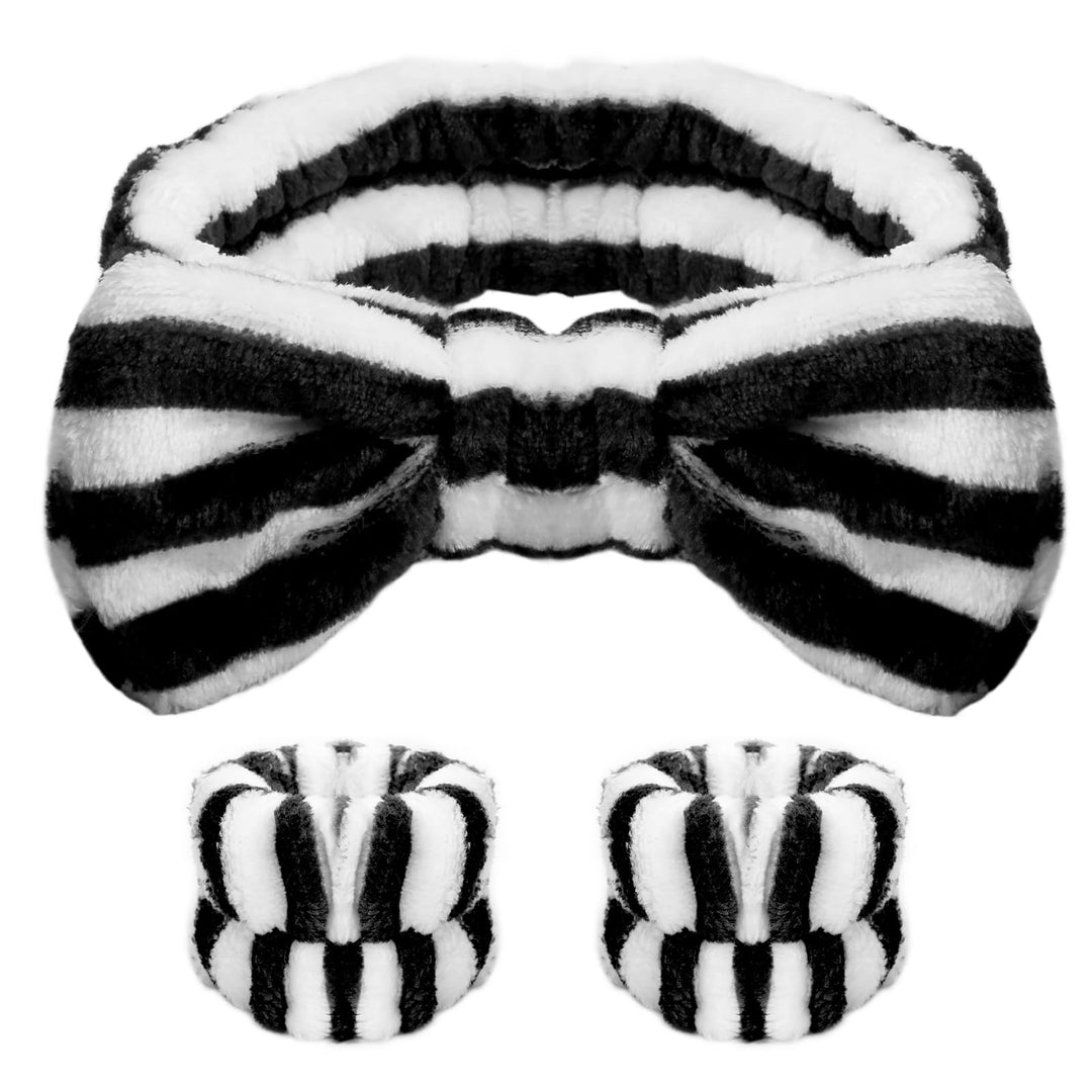 Wsyub Makeup Headband, Spa Headband And Wristband Set, Headband For Washing Face, Self Skin Care Headband For Women Girls,Black