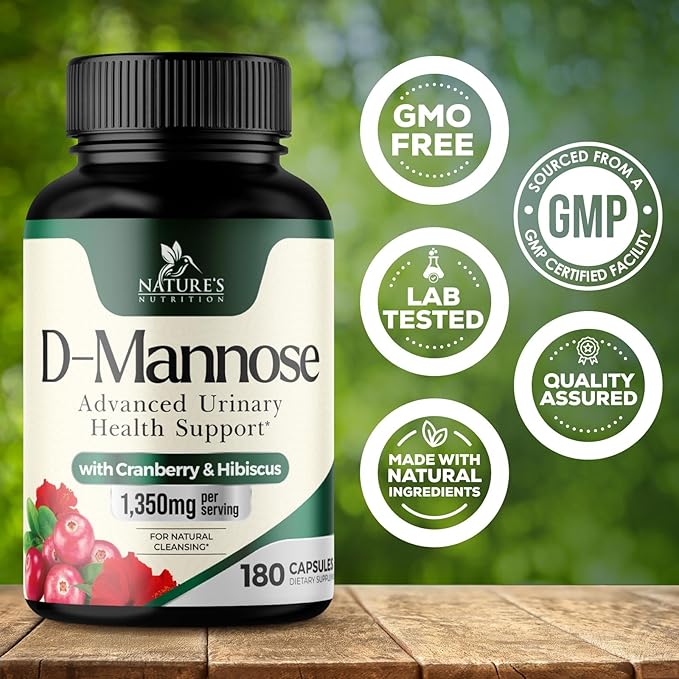 DMannose Pills with Cranberry 1350mg Advanced Formula - Effective Natural Bladder, Urinary Tract Health Support, Flush Impurities - D Mannose Supplements for Women & Men, Non-GMO, Vegan - 180 Capsules
