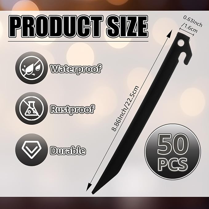 50 Pcs Plastic Tent Stakes 9 Inch Heavy Duty Tent Pegs Spike Hook Stakes Light Safe Tent Stakes, Plastic Inflatable Stakes for Halloween Christmas Garden Decorations Camping Outdoor Lawn Tarp