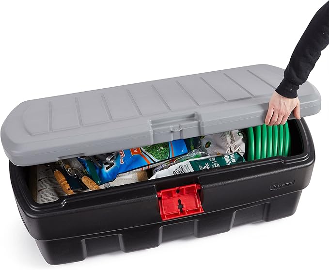 Rubbermaid 48 Gallon Black Action Packer Lockable Latch Indoor and Outdoor Storage Box Container for Home, Garage, Backyard, Single