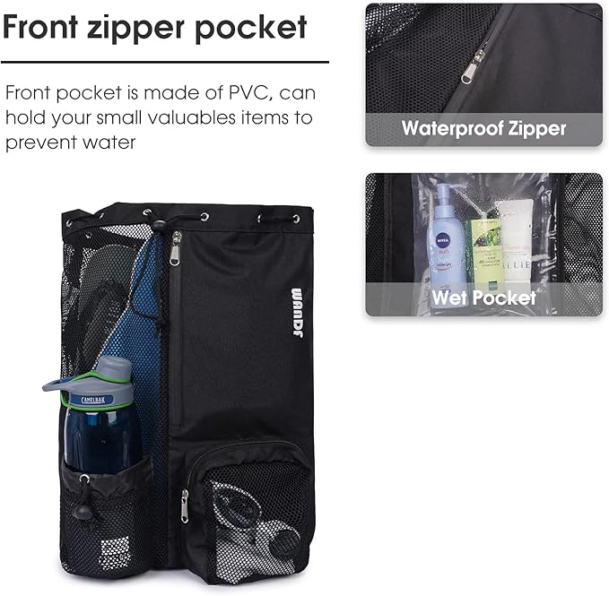 WANDF Swim Bag Mesh Drawstring Backpack with Wet Pocket for Swimming, Gym, and Workout Gear