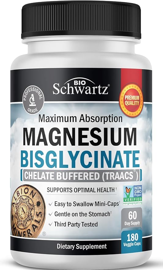 Magnesium Bisglycinate Chelated Supplement - High Absorption Magnesium Supplement for Muscle, Bone & Joint Support - Non-GMO, Non-Laxative, Fully Buffered for Maximum Bioavailability - 180 Capsules