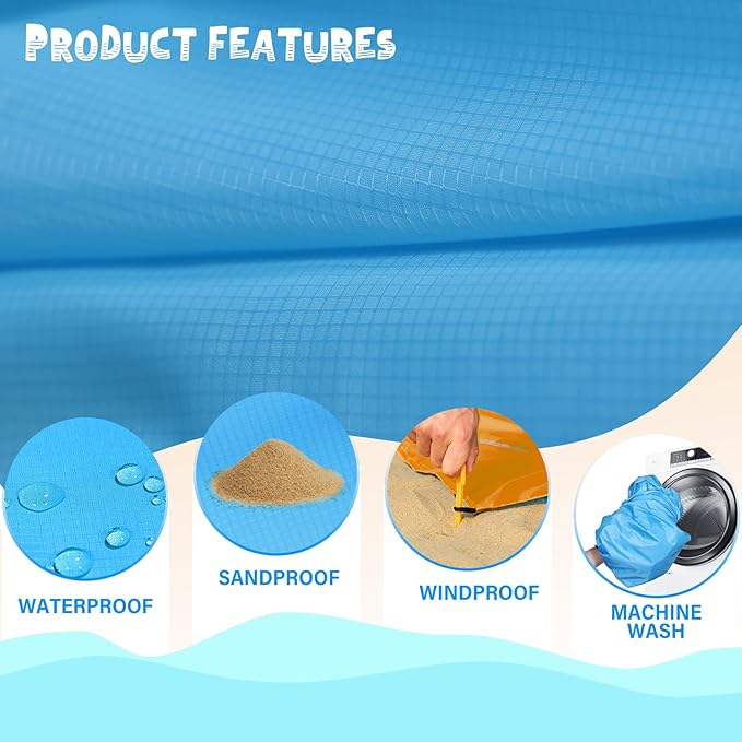 Beach Blanket Waterproof Sandproof 1-7 Adult Oversized 78 '' × 81 '' Lightweight Durable Compact Sand Free Beach Mat for Travel Camping Hiking Picnic Blanket