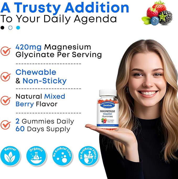 Magnesium Glycinate Gummies, High Absorption Magnesium Supplement for Adults Kids, Relaxation, Brain, Muscle & Bone Support, Melatonin Free, Sugar Free, Mixed Berry Flavor, 120 Cts