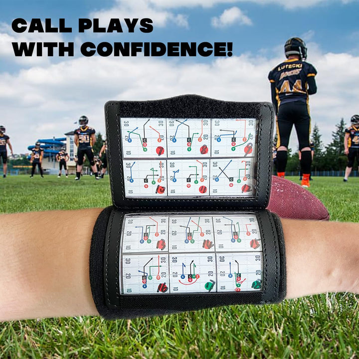 1NMORE Football Wristbands with Playbook System,Wrist Coach for Youth,Softball Wristbands with Tactics Stickers & Cards Black-5 Pack