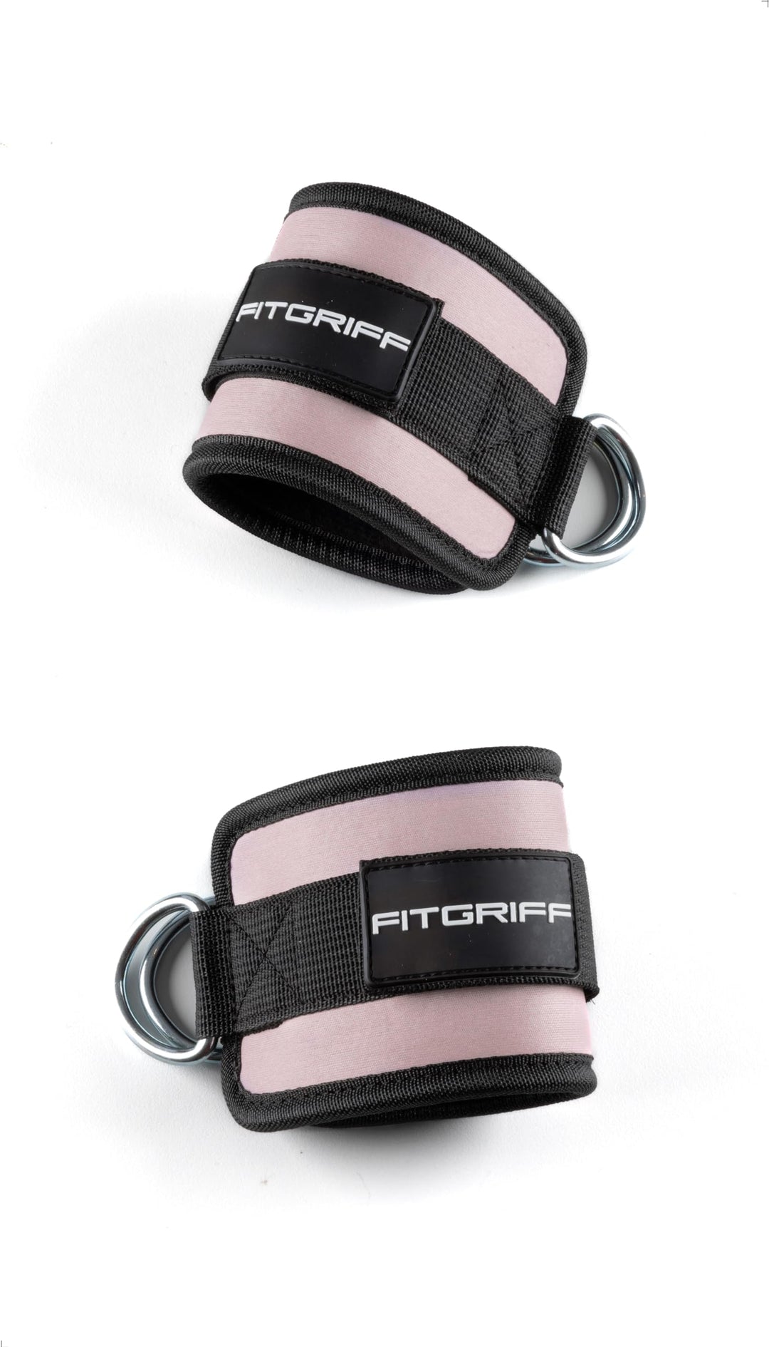 Fitgriff® Ankle Straps V1 for Cable Machine (2 Pieces) - Gym Workout Equipment - Leg Pulley Attachment, Kickback Straps (Blush Pink)