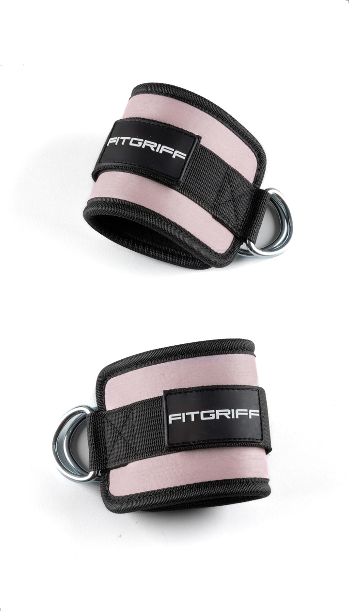 Fitgriff® Ankle Straps V1 for Cable Machine (2 Pieces) - Gym Workout Equipment - Leg Pulley Attachment, Kickback Straps (Blush Pink)